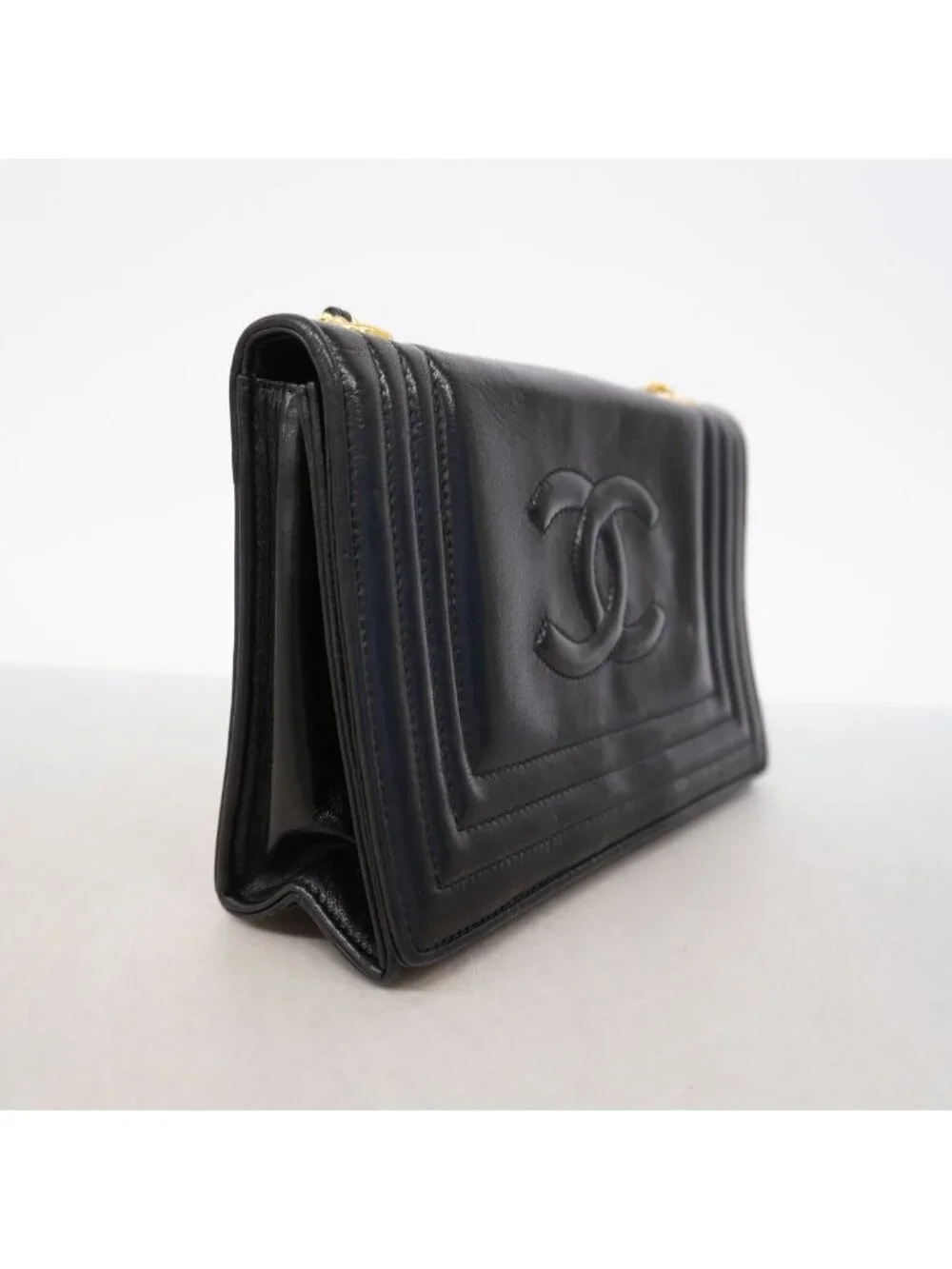 Chanel Shoulder Bag Lambskin Black Gold